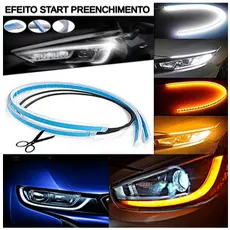 Par de Fita LED DRL Automotiva 60cm 12V Farol Seta Sequencial Start Preenchimento Iluminação Carro