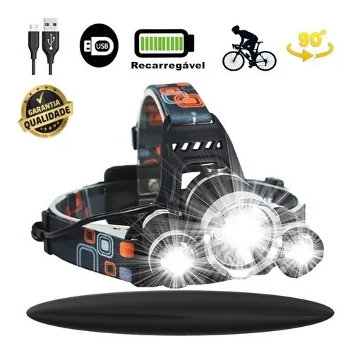Lanterna De Cabeça Profissional Direcionável Led 3 Funções Ultra Potente Capacete 3 Lanternas Leds