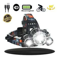 Lanterna De Cabeça Profissional Direcionável Led 3 Funções Ultra Potente Capacete 3 Lanternas Leds