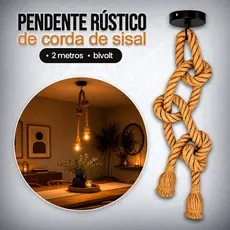 Pendente Rústico de Corda 2M Design Vintage Decorativo Americana 2 Soquetes E27 Teto Bivolt