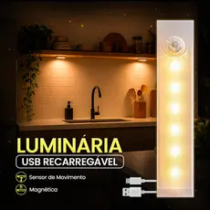 Luminária LED USB Recarregável com Sensor de Movimento Base Magnética Sem Fio