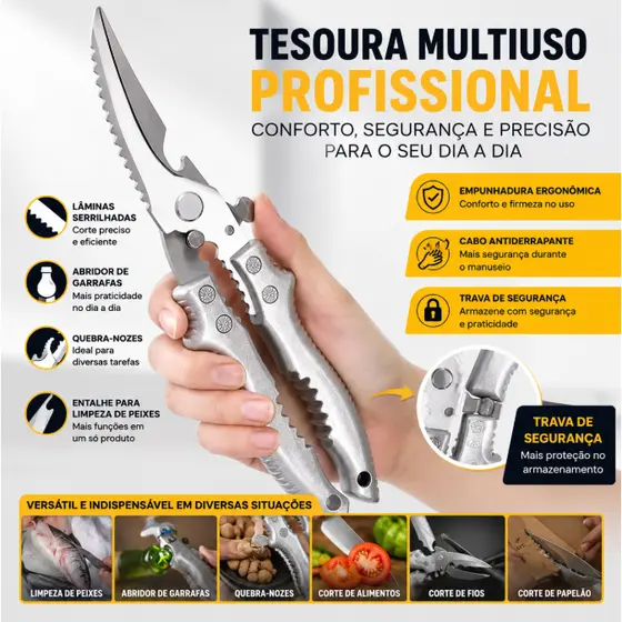 Tesoura Multifuncional Para Corte Alimentos Legumes Peixes Frangos Verdura Aço Inoxidável Utensílios