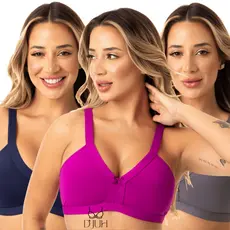 Kit 3 Sutiã Básico Sem Bojo Reforçado Sem Aro Tradicional Microfibra M G GG Feminino