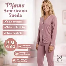 Pijama Longo Americano Blogueira Feminino Aberto Amamentação Pós Cirúrgico com Botão P M G GG DJUH