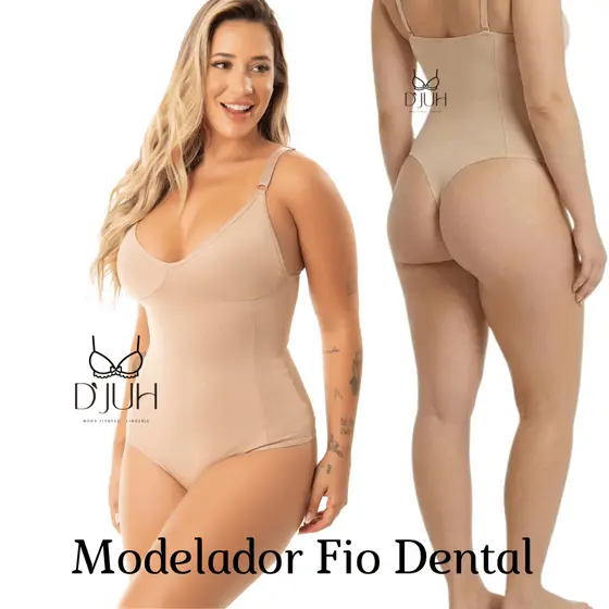 Body Modelador Feminino Suplex Premium Fio Dental Sem Bojo Alça Regulável Modela Cintura Preto Nude