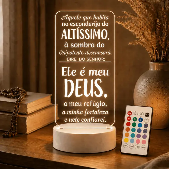 Luminária Led 3d | Salmo 91 Deus Bíblia | Abajur Multicores