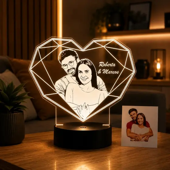 Luminária LED Personalizada Presente Dia Dos Namorados Casal Multicores