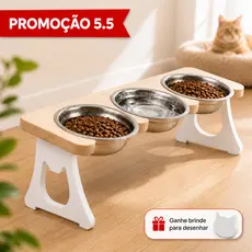 COMEDOURO EM INOX TRIPLO PARA GATOS OU CACHORROS PEQUENOS