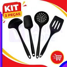 Kit Cozinha Silicone 4 peças Espatula Vazada, Concha, Colher, Escumadeira Premium Talher, Utensílios