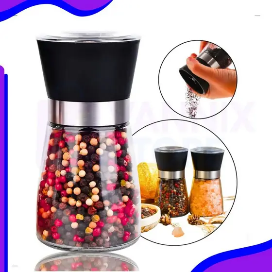 Moedor de Tempero com Regulagem – Sal, Pimenta e Especiarias – Vidro Premium