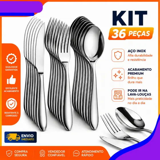 Jogo De Talheres 36 Peças Aço Inox Premium Facas Garfos Colheres Mesa E Sobremesa