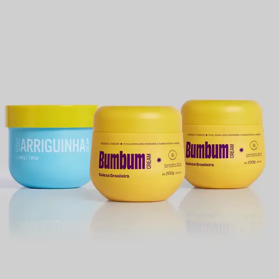 Kit Pré-Treino Beleza Brasileira: 2 Bumbum Cream 200g + Barriguinha Cream 200g Anticelulite Termogênico