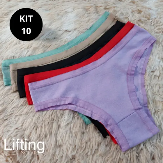 Kit 10 Calcinha Básica De Algodão Com Viés Aberto Não Marca Na Roupa