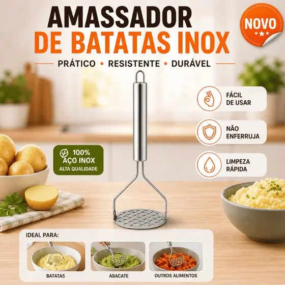 Amassador De Batata Aço Espremedor Legumes Tomate Feijão Utensílio de Cozinha Profissional Inox