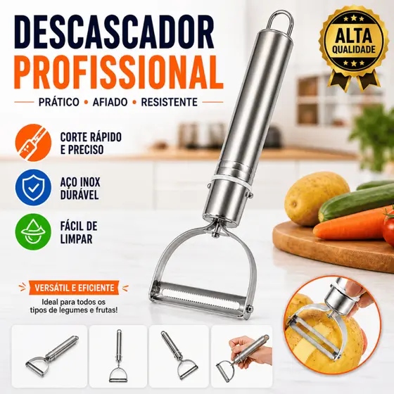 Descascador Inox Multiuso Legumes Frutas Cozinha Prático Batata Cenoura Compacto Resistente