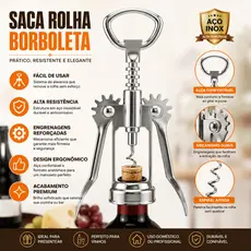 Abridor De Garrafa Vinho Saca Rolha Tipo Borboleta Aço Inox Multiuso Cozinha Portátil Bebida Gourmet
