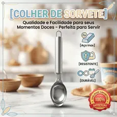 Colher Pegador De Sorvete E Açaí Concha Em Aço Inox Reforçada Resistente
