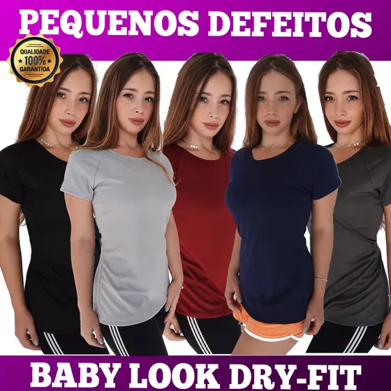 Camiseta Baby Look Dry Fit Feminina Com Pequenos Defeitos - Academia Corrida Esporte Casual