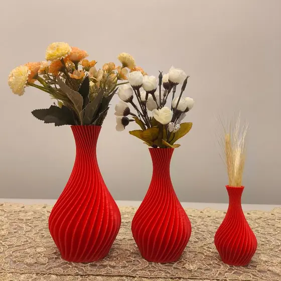 Kit Vasos Decorativos Luxo Vermelho em Espiral - Jarro Decoração