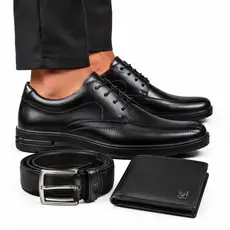 Sapato Masculino Social Linha Comfort Palmilha em EVA em Couro Brinde Cinto e Carteira
