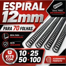 Espiral P/ Encadernação Preto 12mm kits com 10, 25, 50 ou 100