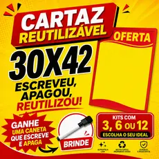 Cartaz Reutilizável de Oferta Promoção A3 30x42cm Papel Laminado + Caneta Apagável - kits com 03, 06 ou 12