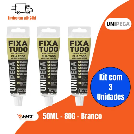Kit Com 3 Cola Fixa Tudo Até Debaixo D'água 80g Unipega