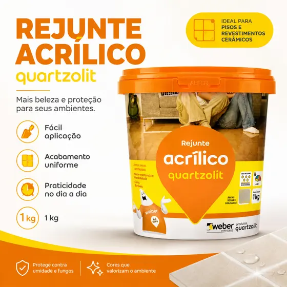 Rejunte Acrílico Impermeável Alta Resistência Porcelanato Cerâmica Quartzolit 1kg Várias Cores