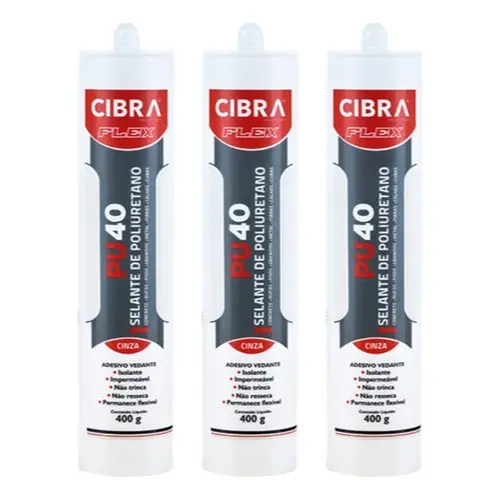 Kit Com 3 Selante Cola Adesivo Cibra Flex Pu 40 Cinza 400g
