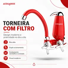 Torneira De Cozinha Com Filtro Bica Móvel Vermelho Cromado Acquabios
