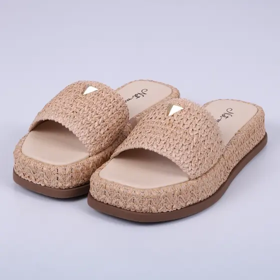 Sandália Flatform Feminina Capri Not-me Aplicação Palha