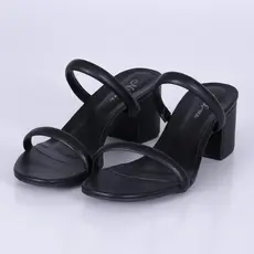 Tamanco Feminino Bless Not-Me Bico Redondo Casual com Duas Tiras Finas Salto Grosso Bloco