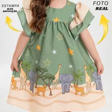 Vestido Infantil Menina Princesa Com Manga Estampa Colorida Verão Dia-a-Dia Perfeito Blogueirinha