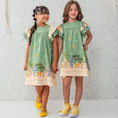 Vestido Infantil Estampado Colorido Menina Dia das Crianças De Manguinha Blogueirinha Tiktok