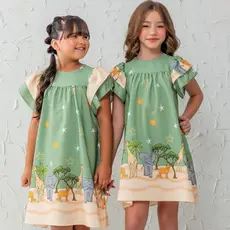Vestido Infantil 4 Estações Primavera Verão Outono Inverno Soltinho Estampado Acetinado