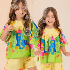 Conjunto Infantil Menina Short e Blusa Estampado Cores Lindas Confortável Colorido Blogueirinha