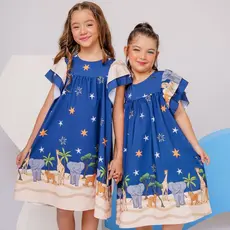 Vestido Com Manguinha Estampado Infantil Juvenil Férias Dia-a-Dia