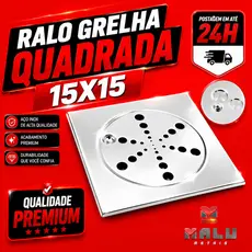 Ralo Grelha Tampa Quadrada 15x15 Aço Inox para Banheiro Lavabo Área Externa S/ Caixilho