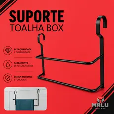 Suporte Toalha Box Porta Toalheiro Banheiro Preto Inox Sem Furo Cód. 3611