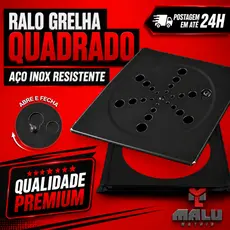 Grelha Ralo Quadrado 15x15 cm Aço Inox Preto Fosco – Abre e Fecha Design Moderno e Resistente