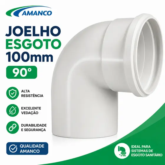 Joelho Esgoto 100mm Amanco PVC Conexão 90° Alta Qualidade Para Tubulação Sanitária