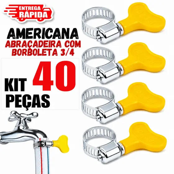 40 Unidades de Abraçadeira Americana em Inox Vazado com Borboleta 13-19mm Premium