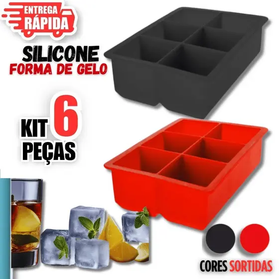 6 Peças de Forma de Gelo em silicone com 6 cubos p/ whisky tchay Bebidas Geral Fruta Multiuso Premium
