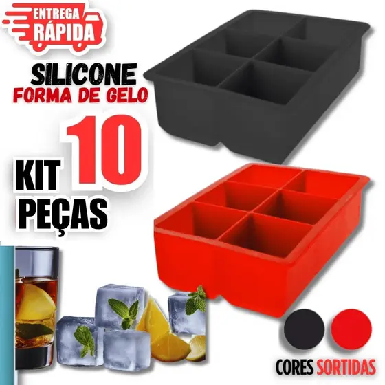 10 Peças de Forma de Gelo em silicone com 6 cubos p/ whisky tchay Bebidas Geral Fruta Multiuso Premium
