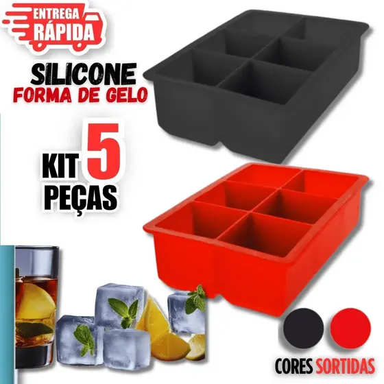 5 Peças de Forma de Gelo em silicone com 6 cubos p/ whisky tchay Bebidas Geral Fruta Multiuso Premium