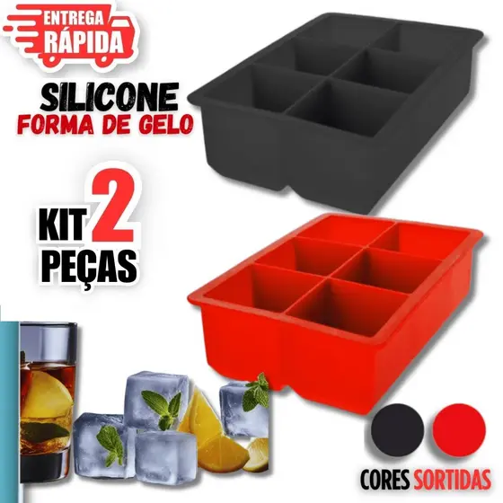 2 Peças de Forma de Gelo em silicone com 6 cubos p/ whisky tchay Bebidas Geral Fruta Multiuso Premium