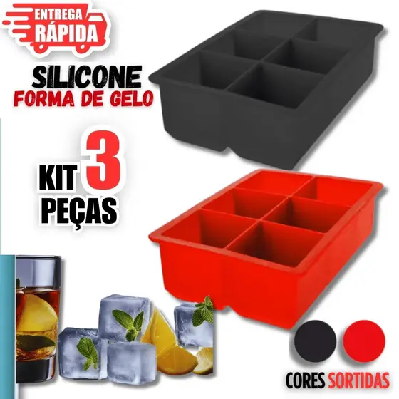 3 Peças de Forma de Gelo em silicone com 6 cubos p/ whisky tchay Bebidas Geral Fruta Multiuso Premium