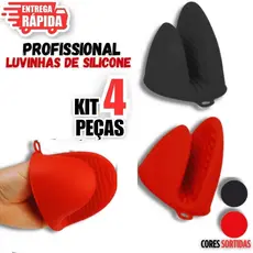 4 Unidades Luvas Térmica de Silicone Pega Panela Bico de Pato Resistência até 230°C Cozinha e Forno