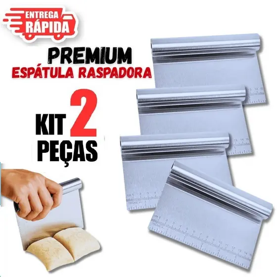 2 Peças Espátula Raspadora Cabo Tubular 100% Aço Inox Com Regua para Massas Chocolate Confeiteiro