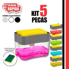 Kit 5/4/3/2/1 Dispenser de Detergente Porta Sabão Líquido com Suporte Para Bucha, Esponja Limpeza de Cozinha